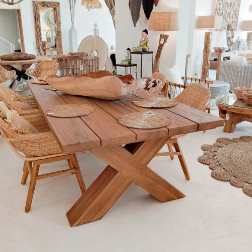 Dinning Table Teak Wood Natural Rustick 110X240Xh76Cm Tebal 5Cm  DPI-018
