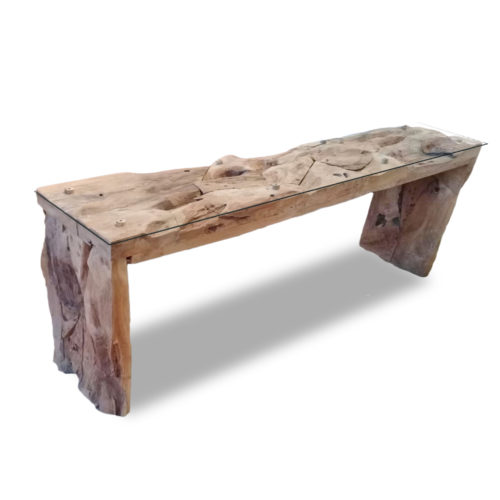 Console Teak Root Block Legs With Glass  IMP-011
