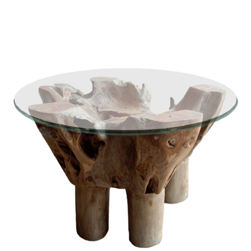 Teak Root Table with Glass Diamater 100  AIF-019